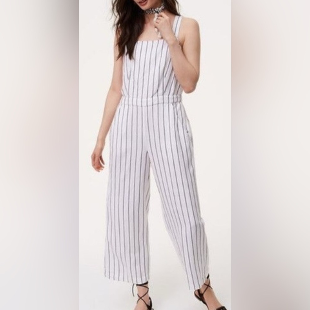 LOFT White and Black Striped Jumpsuit‎